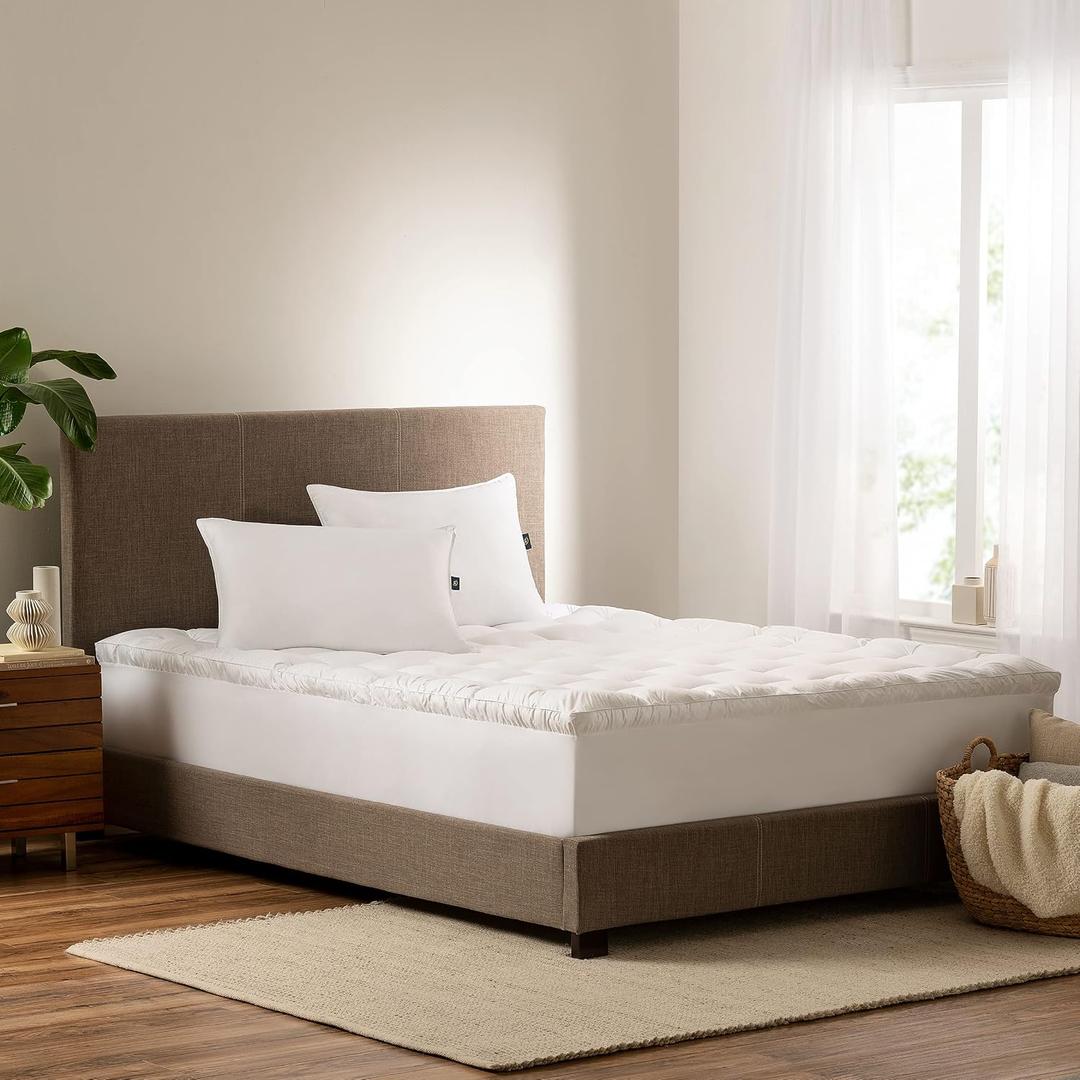 SERTA Down Illusion Soft Hypoallergenic 2 inch Pillowtop Simple Fit Mattress Topper, Full, White