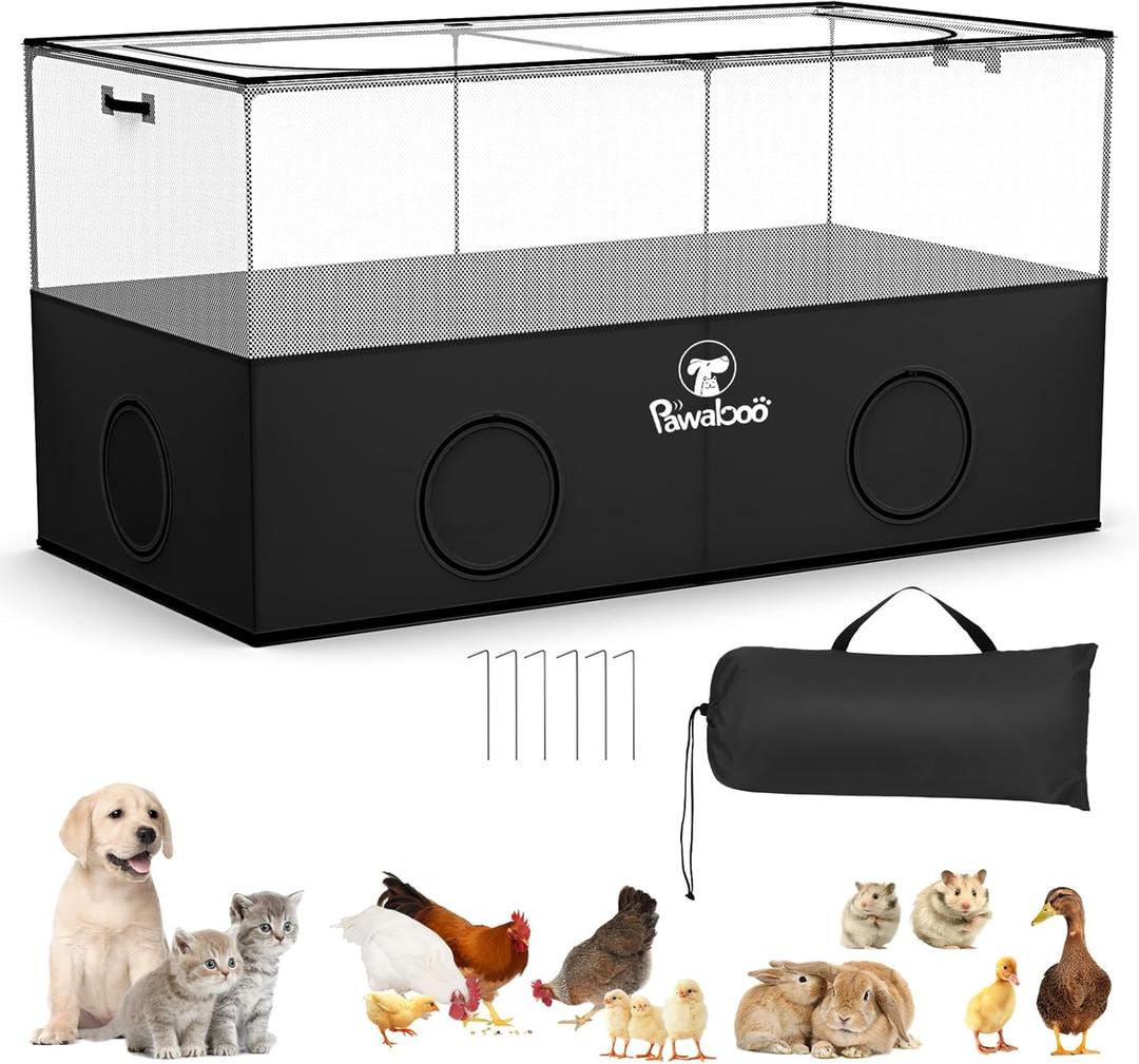 Pawaboo Small Animal Playpen, Pet Cage Tent with Breathable Mesh Wall and Bottom, Foldable Small Pet Enclosure for Puppy Kitten Rabbit Chicken Hamster Guinea Pig Indoor Outdoor Fence, Black