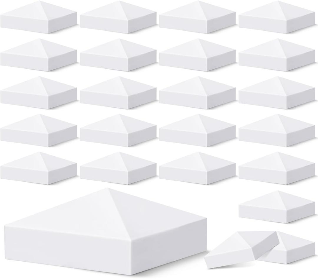 VIVIDA 4" x 4" Fence Post Caps, Pyramid PVC Vinyl Post Caps (Actual 4" x 4"), Waterproof Deck Top Cover for Vinyl Fence, Lamp, Deck, Mailbox, White, 24 Pack