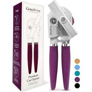 Premium Multifunction Magnetic Manual Can Opener and Bottle Opener, Heavy Duty Stainless Steel Sharp Cutting Blade and Oversized Easy Turn Knob, Soft-Touch Handle, Kitchen Use, Mauve