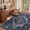 nesrt Boho Vintage 5x7 Area Rug, Low Pile Large Living Room Rugs Washable Non Slip, Soft Faux Wool Thin Printed Carpet for Bedroom Dining Room Laundry Office, Retro Area Rug Indoor Decor (Navy Blue)
