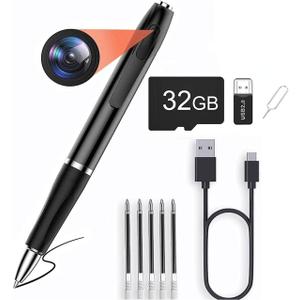 Spy Camera Pen 32GB,HD 1080P Hidden Pen Camera Portable Digital Video Recorder with Photo Taking,2 Hours Battery Pen Camera,Mini Body Camera 3 Ink Refills Pocket DVR for Business Conference