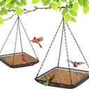 MIXXIDEA Hanging Bird Feeder Tray 11x11 Inches, Metal Mesh Platform Seed Feeder with Durable Chains for Outdoors Outside Great for Attracting Wild Birds, 2 Pack