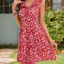 GUBERRY Womens Summer Dresses 2025 Ruffle V Neck Tie Front Floral Sundresses Cute Mini Teen Dress with Pockets (Medium, Red)