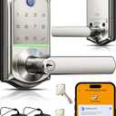 Veise VE019 Fingerprint Smart Lever Lock, App Control, Keyless Entry Door Lock with Handle, Touchscreen Keypad Knob for Front Door and Bedroom, Remote Access Sharing, IP55 Waterproof, Satin Nickel