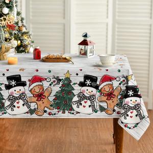 Horaldaily Christmas Tablecloth 5270 Inch Rectangular, Gingerbread Man Tree Snowman Light Wood Washable Table Cover for Party Picnic Dinner Decor