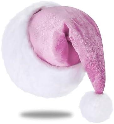 Set of 2 Pack, Eoocan Santa Hat, Santa Hat for Kids, Unisex Velvet Comfort Light Pink Christmas Hats Extra Thicken Classic Plush for Christmas New Year Festive Holiday Party Supplies