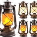 4 Pack Battery Powered Bronze LED Vintage Lanterns with Remote Control | 2 Lighting Modes with Dancing Flame, Waterproof Outdoor & Indoor Lights Decor for Garden, Porch, Patio, Pathway & Camping