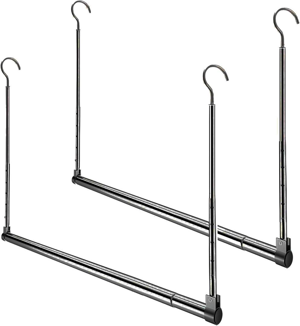 Adjustable Hanging Closet Rod, Extender Hanging Rod, Closet Hanging Organizer, Heavy Duty Closet Bar, Hanging Rod (Black, 2 Pack)