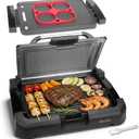 Bakers Friend Indoor Searing Grill & Griddle, Electric Griddle with 2 in 1 Indoor Grill and Griddle Plate Indoor Grill with Removable Plate & Lid, Silicone Mold, Dishwasher Safe, Graphite