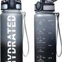 Water Bottle, 16oz Sports Water Bottles with Time Marker Wide Mouth, Motivational and Leakproof Drink Bottle, BPA Free Tritan with Carry Strap for Gym Fitness Outdoor(Direct Drink) (16.9 Ounces, Deep Black)