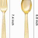 KIRE 400PCS Gold Plastic Spoons and Forks Disposable - Gold Plastic Silverware Set Disposable - 200 Forks and 200 Spoons for Wedding, Birthday, Party