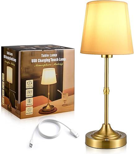 Cordless Table Lamp, USB Rechargeable Touch Dimmable Desk Lamp, Portable LED Bedside with Fabric Shade Aluminum Alloy Frame for Bedroom Study Cafe Restaurant