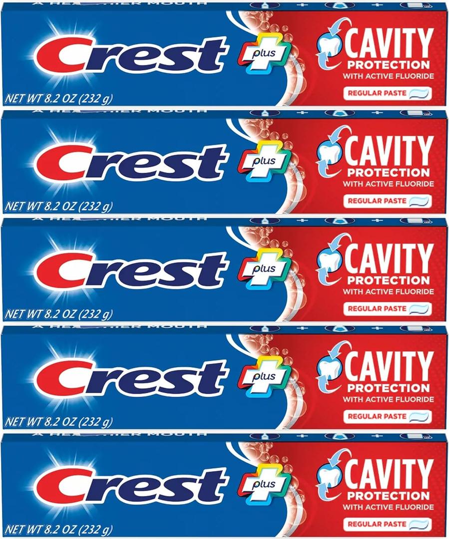 Crest Fluoride Anticavity Toothpaste, Prevents Cavities Before They Start, Regular Paste, 8.2 Ounce (Pack of 5)
