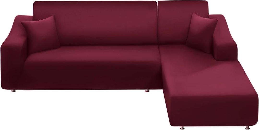 NAISI Couch Cover L Shape 2 Pieces Sofa Cover Soft Stretch Slipcovers with 2pcs Pillowcases Furniture Protector Sectional Couch Covers 3 Seater + 3 Seater(Burgundy)
