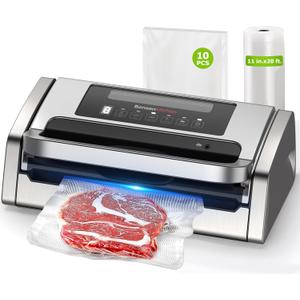 Bonsenkitchen Vacuum Sealer Machine, Powerful Low-Noise Food Vacuum Sealer, Globefish Technology for High-Speed Continuous Working (Full Silver)