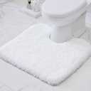 Disolla White Toilet Rug 22x24 Non Slip Fluffy Toilet Floor Mat U Shaped Washable Bathroom Contour Rug for Toilet Absorbent Shaggy Toilet Foot Rug