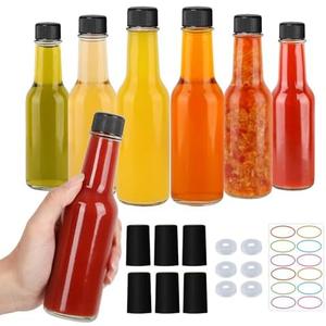 STARSIDE 5 oz Hot Sauce Bottles 3 Pack, Empty Pepper Sauce Bottle, Clear Glass Woozy Bottles with Leak Proof Black Screw Cap,150ml Empty  Bottle