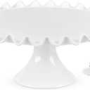 12 Inch Porcelain Cake Stand, Round White Cake Stand, Dessert Stand Cupcake Stand Display Dessert Stand for Parties, Wedding, Birthday, Baby Shower, Ruffle Trim