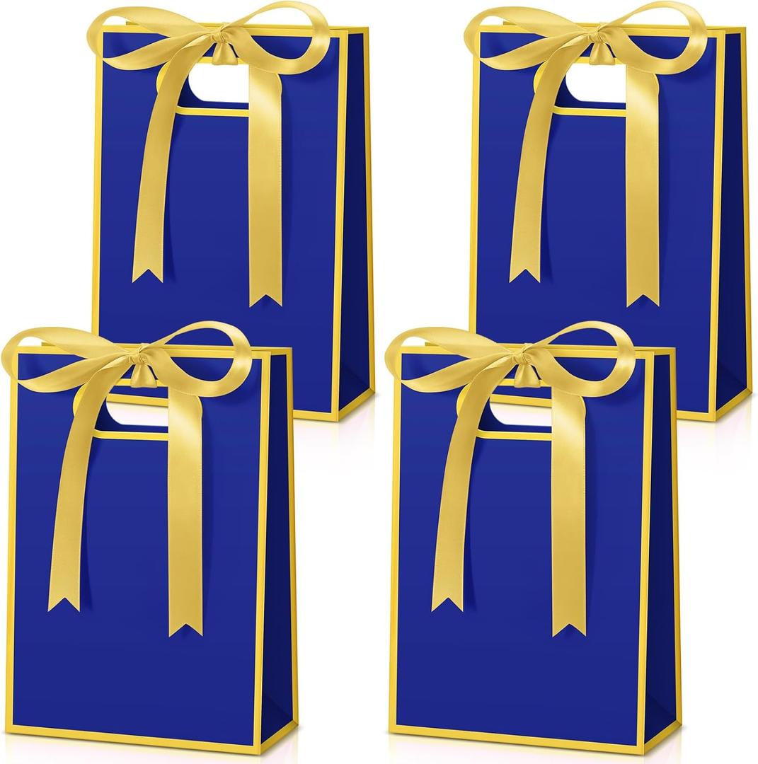 Kolldenn 30 Pcs Thank You Gift Bags with Handles 10.2 x 7.1 x 3.2 Inch Elegant Party Favor Bags with Ribbon Bow for Wedding Bridal Birthday Bridesmaid Holiday Party Supplies(Sapphire Blue)