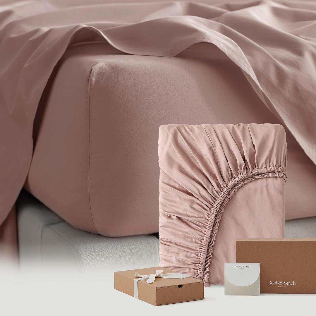 Double Stitch Cotton Tencel Fitted Sheet - King Size Fitted Sheets Deep Pocket, Soft Hotel Bedding, Cooling & Breathable for Hot Sleepers, Up to 16 inches, Dusty Mauve (King (78" x 80"))