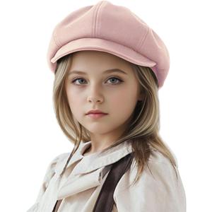 Jastore Kids Boys Girls Newsboy Caps Wool Flat Beret Cabbie Hat for Toddler (4-8 Years, Pink)