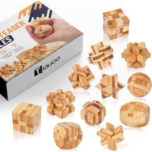 Wooden Brain Teaser Puzzles, 12pcs 3D Brain Teasers for Adults Teens Kids, Logic Mind Puzzle Box Lock Toy Removing Assembling 3D Small Puzzle Gift Set, Small 3D Unique IQ Hand Puzzles