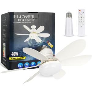 Socket Fan Light, 20.5IN Light Bulb Fan with Remote Dimmable, Screw in Fan and Light Combo for Garage Kitchen Bedroom Balcony Living Tools Store Laundry Room, Mini