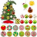 Syhood Tabletop Bendable Christmas Tree 1.5ft Mini Whimsical Christmas Tree Small Grin Has Christmas Tree Lime Green Christmas Tree Stole Christmas Tree Bent Top Xmas Tree with Ornaments(Dark Green)