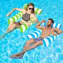 2 Pack Inflatable Pool Floats 4-in-1 Pool Hammock with Bottom Mesh 3 Tubes Inflatable Hammock for Adults,Portable Floating Chair Bed for Travel, Swimming Pool Hot Tub (Blue+Green)