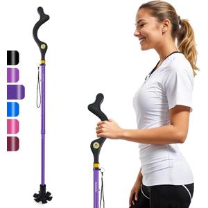 Walking Cane Foldable for Men & Women Seniors for Balance,Self Standing Folding Cane,Height Adjustable Anti-Slip Lightweight Alloy Walking Stick Collapsable for Travel Mobility Aid (Violet)