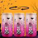Cowboy Ghost Cup, Spooky Halloween Gifts for Women, Cute Western Cowgirl Tumbler, 16 oz Coffee Glass Cup with Lid & Straw (White-Pink)