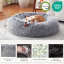 Donut Dog Bed Medium Size Dog 36 Inch, Round Cat Beds for Small Medium Dogs and Cats with Washable Fluffy Faux Fur, Cute Comfort Pet Bed with Anti-Slip Bottom, Grey