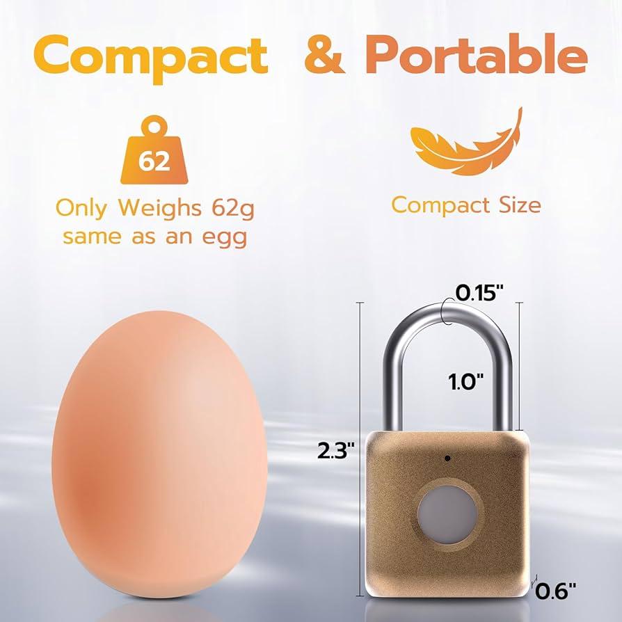 Pothunder Fingerprint Padlock, Smart Padlock, Locker Lock, Combination Lock, Fingerprint Lock with APP Unlock, USB Rechargeable, Suitable for Gym Locker, Door, Locker (Gold)