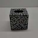 PEMAR 5.9 Handmade Mother of Pearl Tissue Box Cover  Acacia Wood Cube, 5.35 Interior Fits 5 Square Boxes, Sliding Bottom, Lacquer Rustic Farmhouse Decor (White Leaves)