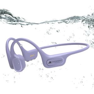 Full-Coverage Liquid Silicone Swimming Headphones, IP68 Waterproof Underwater Headphones, Bluetooth 6.0&MP3 with 32GB Memory Card, Soft/Skin-Comfortable Open Ear Bone Conduction Swim Earbuds(Purple)