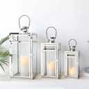 TRIROCKS Stainless Steel Lantern Set of 3, 19" Tall Metal Hanging Lanterns with Clear Glass Panels, Indoor & Outdoor Home Decor for Living Room, Tabletop, Parties & Events - Silver Finish