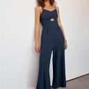ANRABESS Womens Jumpsuit Summer Beach Vacation Romper 2025 V Neck Sleevelsee Spaghetti Strap Cutout Linen Wide Leg Clothes navy (Blue X-Large)
