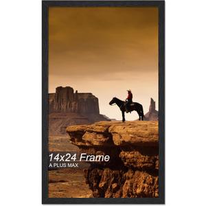 A PLUS MAX 14x24 Picture Frame, Black Engineered Wood Frame for 14 x 24 Inch Picture Poster Photo, Light Weight 14 by 24 Frame with Wood-grain for Wall - 1 Pack/Black/14 x24