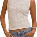 MakeMeChic Women's Summer Mesh Top Textured Sleeveless Going Out Tank Tops (White)
