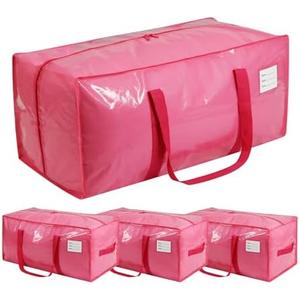 VTSVTS 3 Pack Extra Heavy Duty Large Moving Bags with Comfortable Handle & Strong Zipper,Storage Totes for Space Saving Moving Storage College Supplies Alternative to Moving Box,Pink