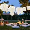 25Ft White Lantern String Lights with 10pcs G40 LED Bulbs, Nylon Hanging Chinese White Lanterns Connectable for Indoor Outdoor, Summer Camping, Wedding, Bedroom, White Wire