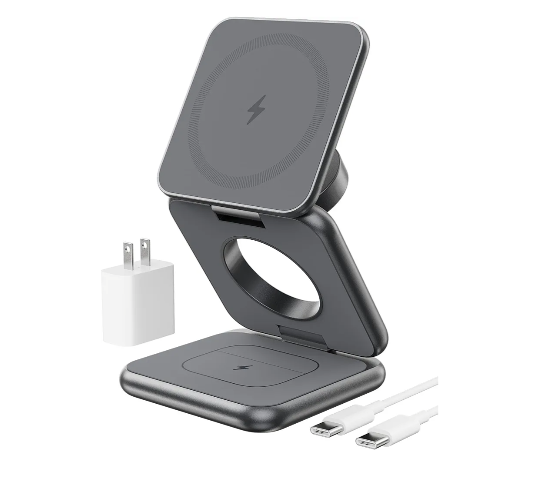 Foldable Magnetic Wireless Charger, KU XIU X40 Aluminum Alloy 3 in 1 Charging Station for Apple, Fast Magnetic Charger Stand for iPhone 17 16 15 14 13 12 Series, 5W for iWatch, AirPods 3/2/Pro, Gray