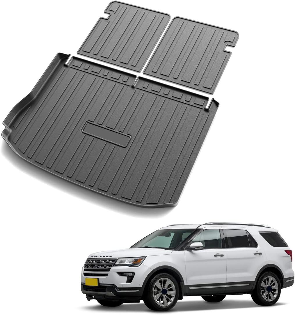 Cargo Mat & Backrest Mats Fit for 2011-2019 Ford Explorer(Only for Upper Floor of The Trunk) - Black TPE All Weather Waterproof Rear Cargo Liner Rear Trunk Liner Back Seat Cover Protector
