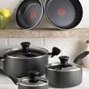 T-fal Initiatives Nonstick Cookware Set 18 Piece, Oven Broiler Safe 350F, Kitchen Cooking Set w/Fry Pans, Saucepans, Stockpots, Skillet, Spoons, Lids Pots and Pans Set, Dishwasher Safe, Stone Grey