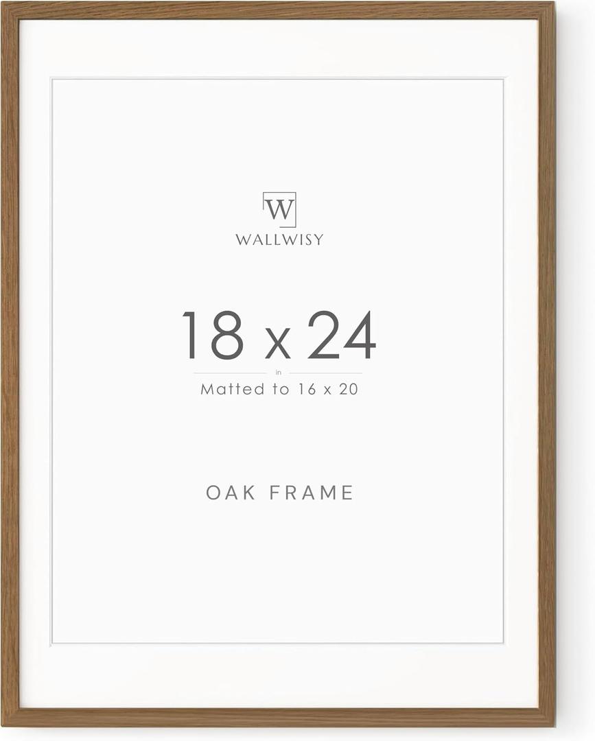 18x24 Poster Frame, Solid Oak 18 x 24 Poster Frames Matted to 16x20, 24x18 Natural Wooden Frame Horizontal or Vertical Wall Mounting, (Walnut Set of 1)