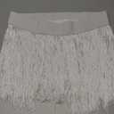 Women's High Waist Fringe Trim Party Mini Skirt (Large, White)