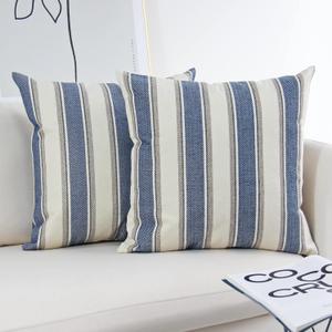JOJUSIS Stripe Throw Pillow Covers Farmhouse Pillowcases Pack of 2 18 x 18 Inch Blue