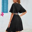 LightlyKiss Women's Black V-Neck Bell Sleeve Dress with Embroidered Belt Summer Beach Wedding Guest Party Cocktail Evening A-Line Vacation Dresses (Black, XXL)