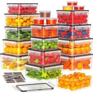 40 PCS Food Storage Containers with Lids Airtight (20 Containers & 20 Lids) - Plastic Food Containers for Kitchen Storage Reusable BPA-Free Leakproof Meal Prep Container with Labels & Pen